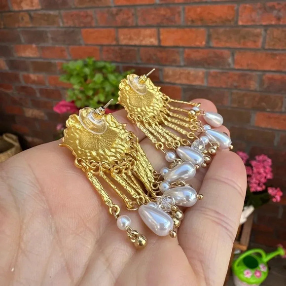 Maison Green Evil Eye Protection Pearl Dangle Earrings - Picture 9 of 12